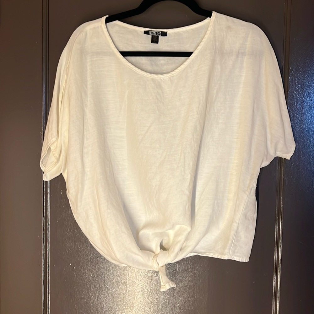 White tie front linen top